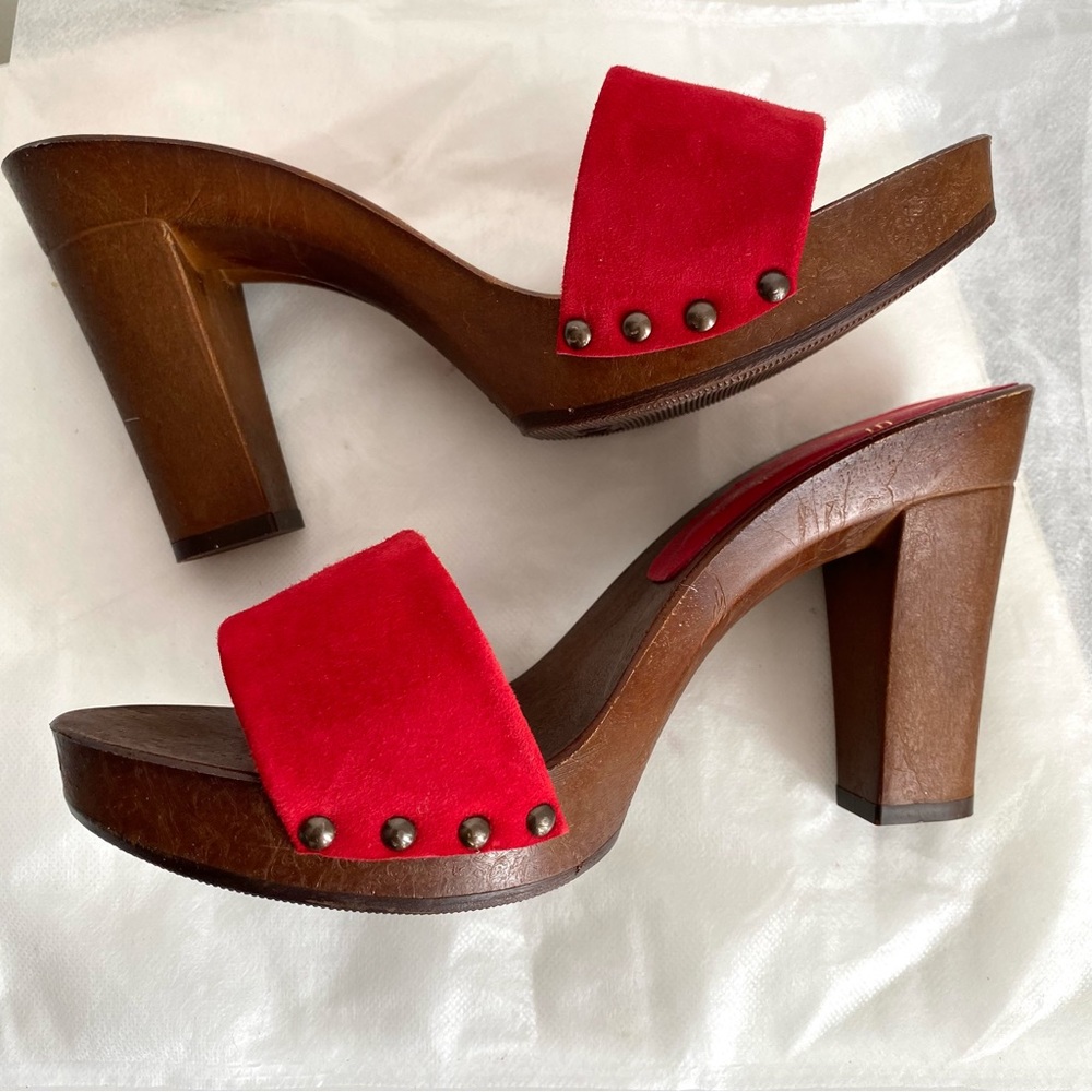 Candies Bad Sandy Style Red Suede Clog Heels Brand New Made In Italy